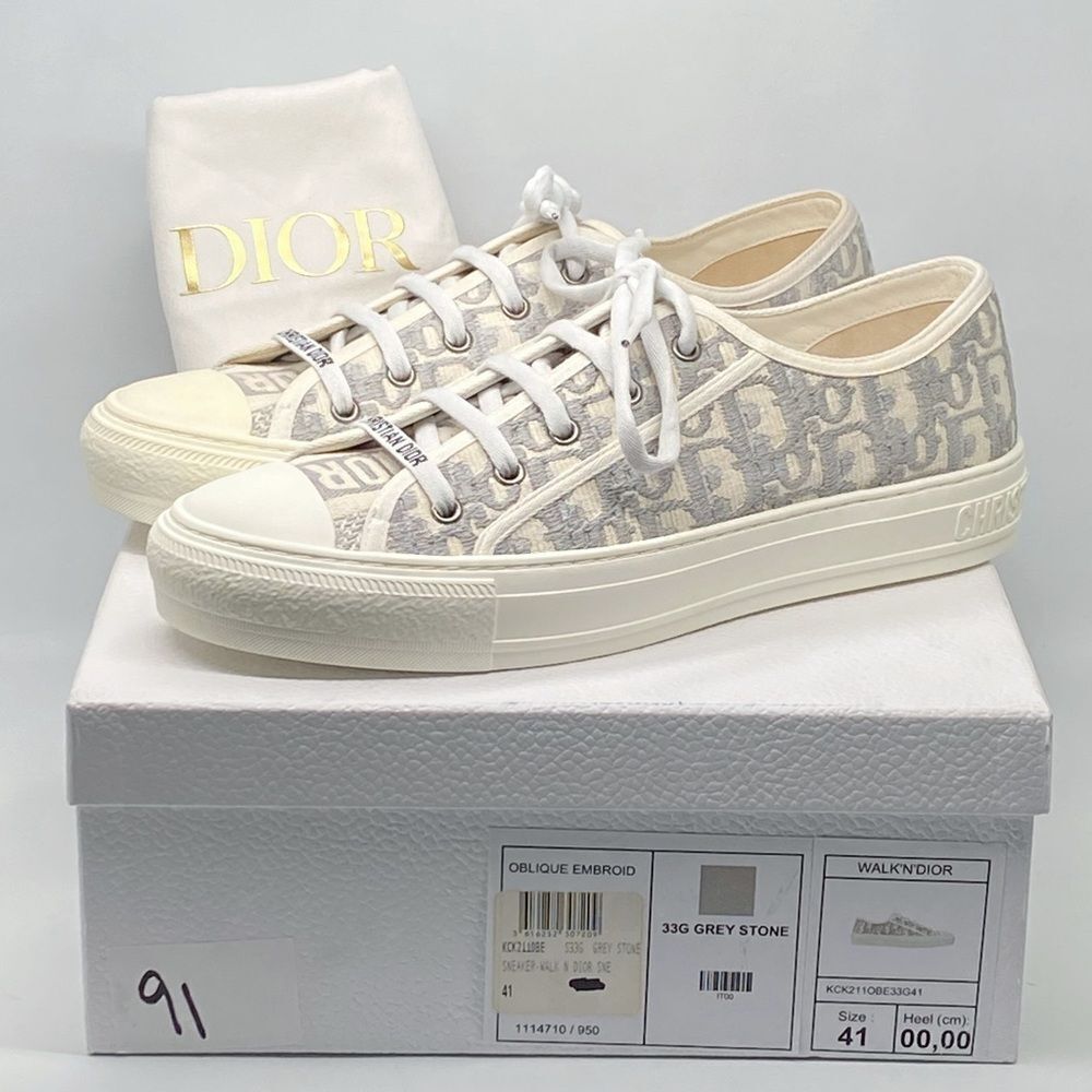 Dior Walk'n'Dior Sneaker Stone Gray Dior Oblique Embroidered Cotton size 41 - Picture 14 of 16